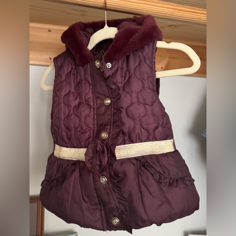 Little Lass Burgundy Vest with Faux Fur Trim